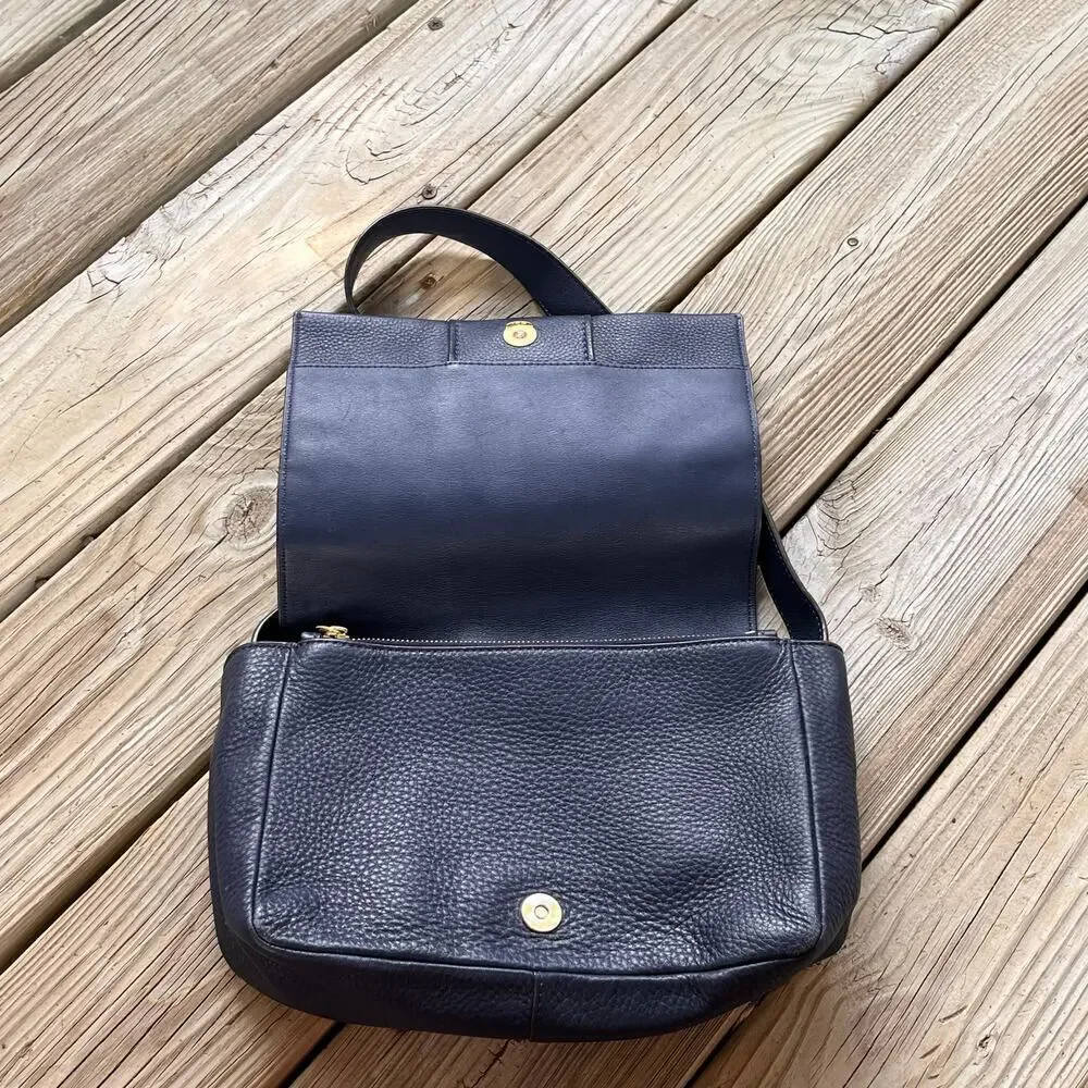 Tory Burch Women's Block-T Blue Pebbled Leather Shoulder Bag